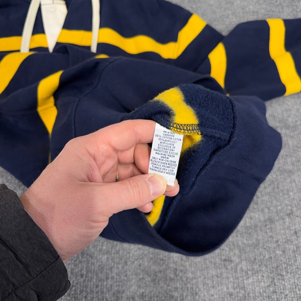Polo Ralph Lauren Hoodie Mens M Rugby Striped Navy Yellow Pony Preppy Thermal‎ - Picture 8 of 10